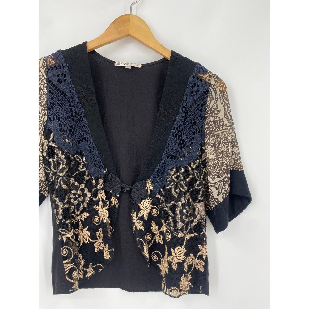 Y2K Spencer Alexis Cardigan‎ Women XS Black Lace Floral Mesh Shrug